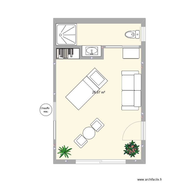 Extension aménagement. Plan de 1 pièce et 26 m2