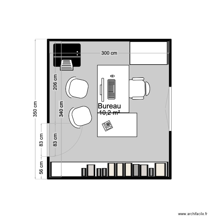 Bureau1. Plan de 1 pièce et 10 m2