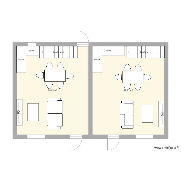 Noé archi facile . Plan de 2 pièces et 59 m2