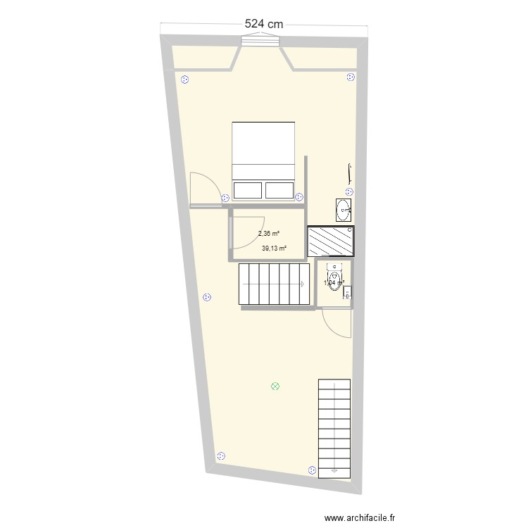 Chambre amis. Plan de 3 pièces et 47 m2