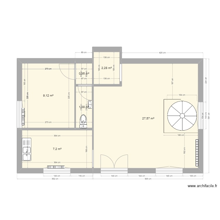 plan psychomotricienne. Plan de 6 pièces et 49 m2