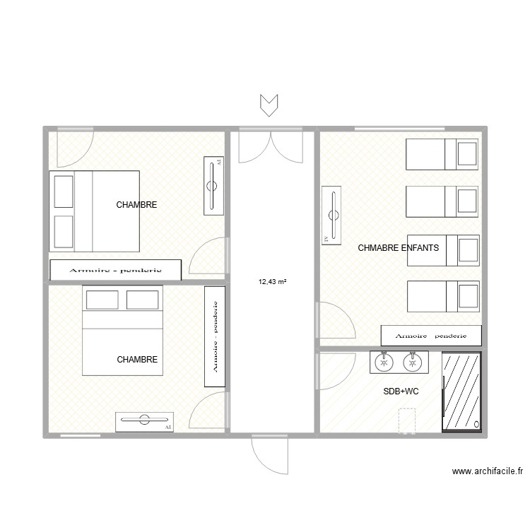 PLAN RDC . Plan de 5 pièces et 61 m2