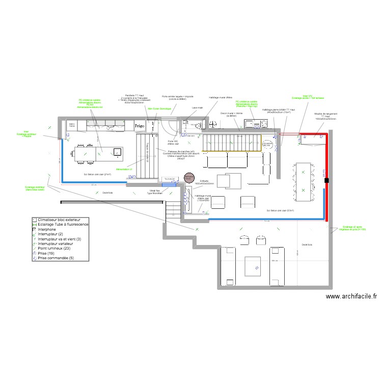 Roc Mer  - Agencement + Matériaux + Elect. Plan de 1 pièce et 2 m2