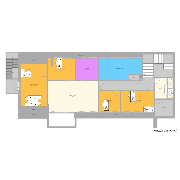 Mairie Etage - Etat Initial. Plan de 21 pièces et 252 m2