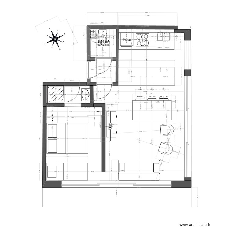 Appartement mer. Plan de 1 pièce et 2 m2