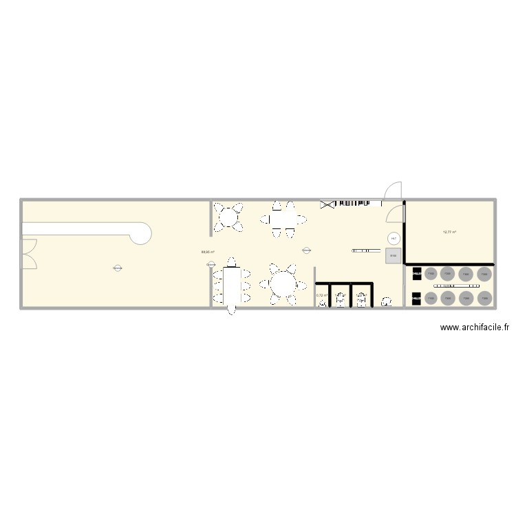 Café Moderne. Plan de 6 pièces et 113 m2