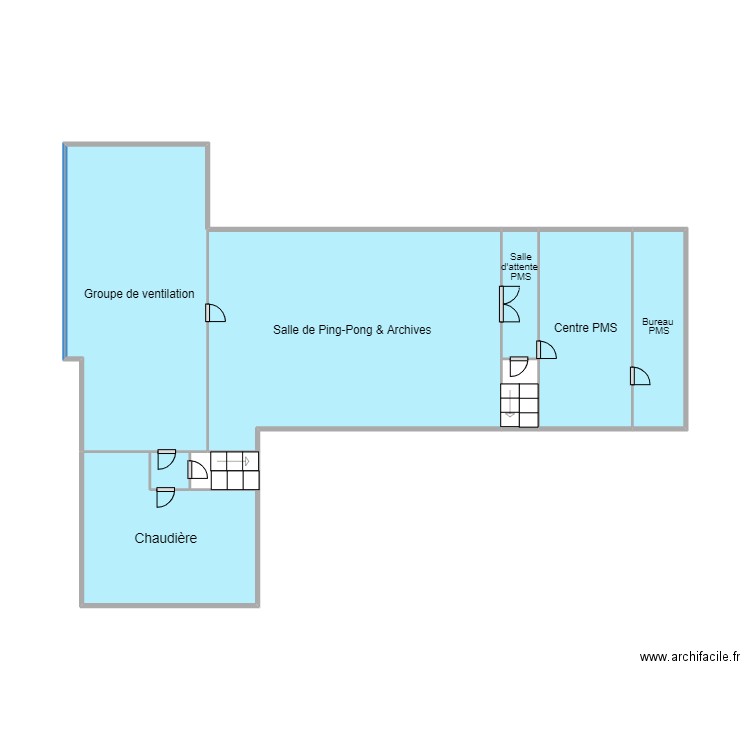 Etage technique. Plan de 9 pièces et 39 m2