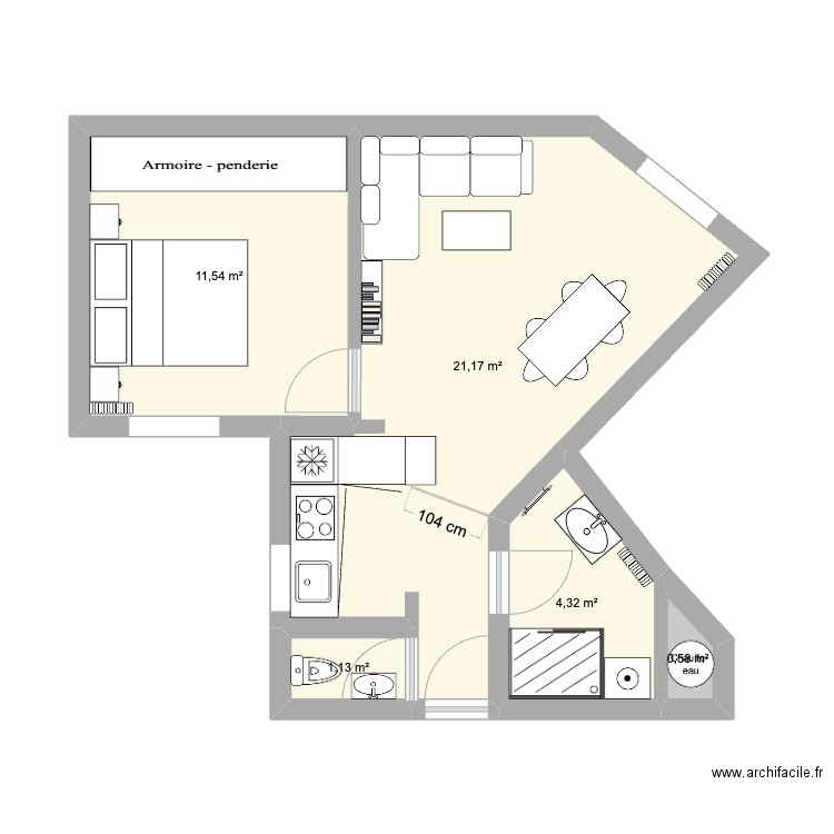 52 Ornano. Plan de 5 pièces et 39 m2