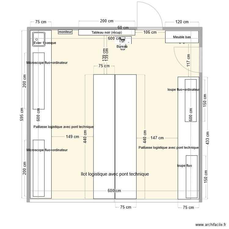 Salle noire microscopie. Plan de 1 pièce et 36 m2