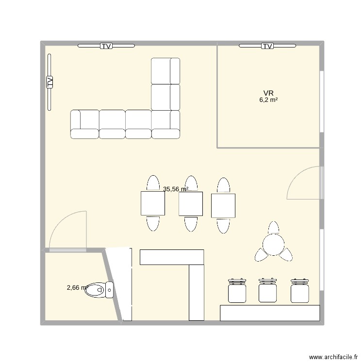 SVR. Plan de 3 pièces et 44 m2