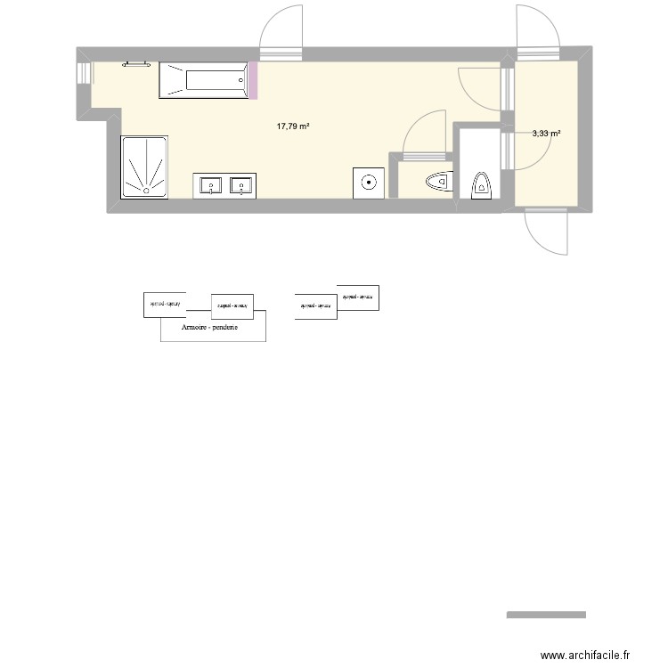 SALLE DE BAIN A3. Plan de 2 pièces et 21 m2