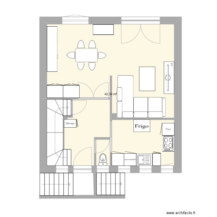 Rez-de-chaussée. Plan de 1 pièce et 42 m2