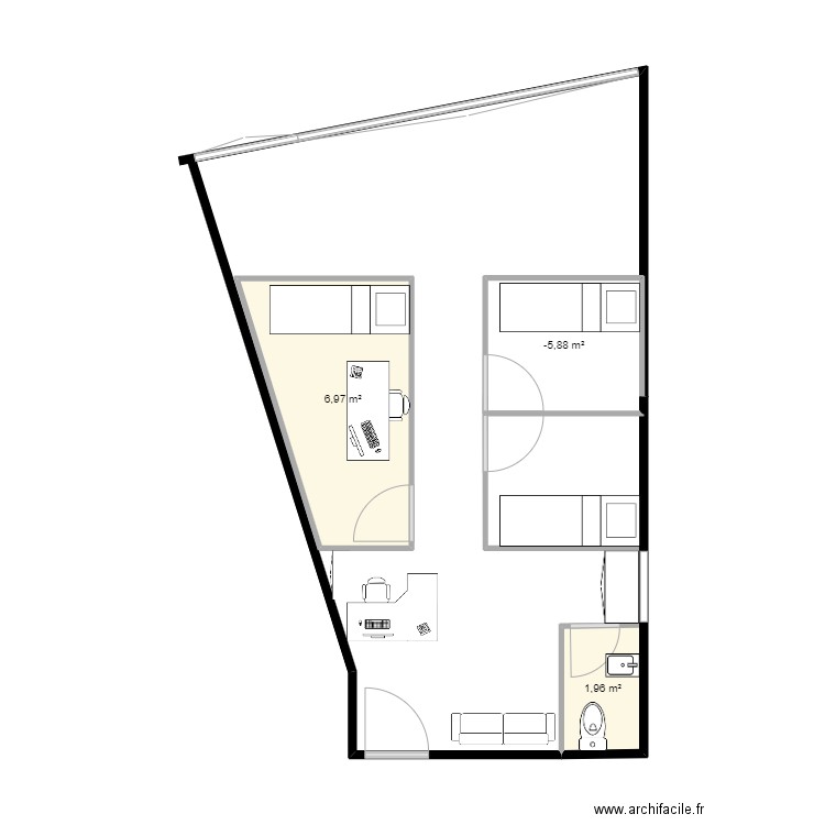 FOUADITO. Plan de 3 pièces et 13 m2