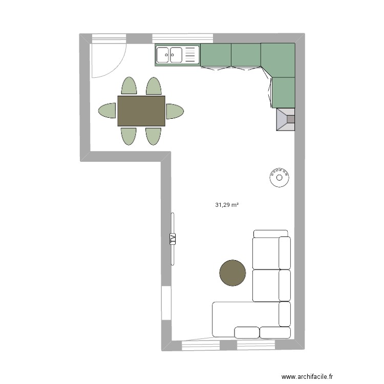 Salon. Plan de 1 pièce et 31 m2