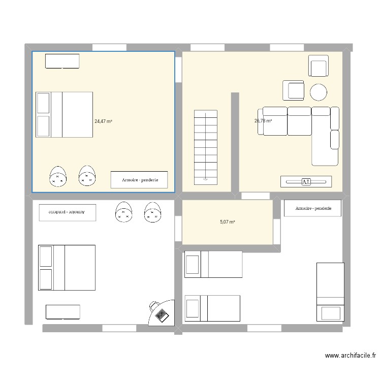 M 1. Plan de 3 pièces et 56 m2