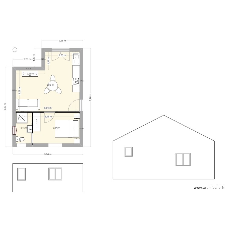 bellefin PROJET. Plan de 3 pièces et 33 m2