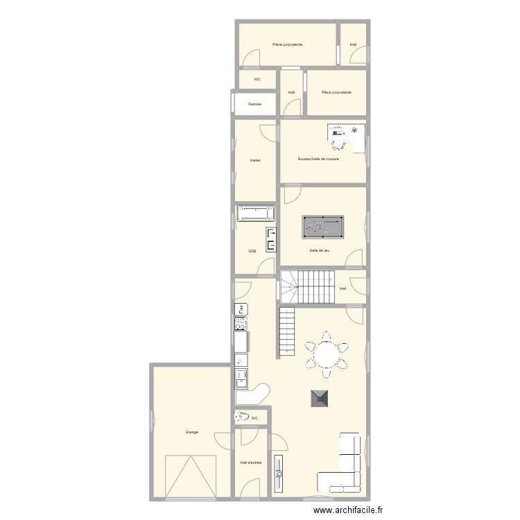 rdc briqueterie. Plan de 15 pièces et 156 m2