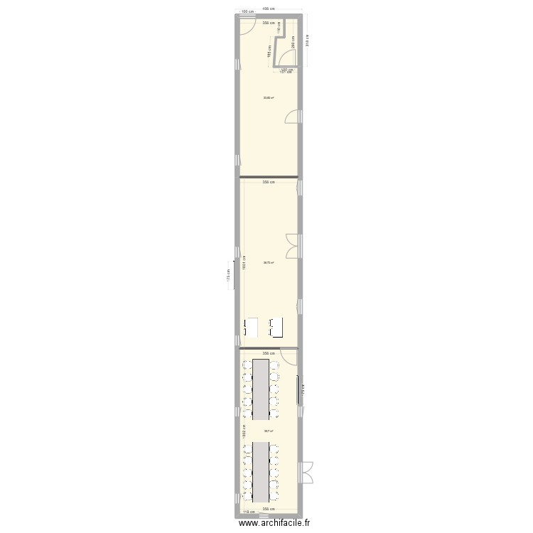 projet salles MFR. Plan de 3 pièces et 106 m2