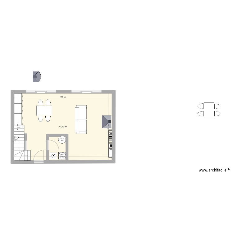 rdc. Plan de 1 pièce et 41 m2