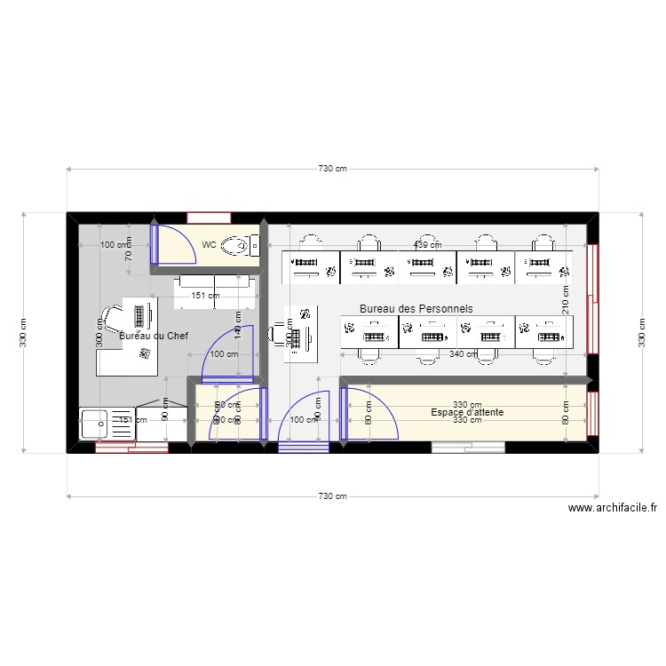 BUREAU DES PERSONNELS ET CHEF. Plan de 5 pièces et 20 m2