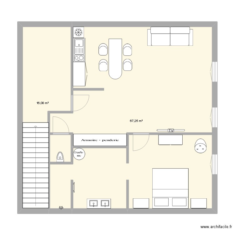 apartement r+1. Plan de 2 pièces et 83 m2