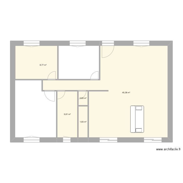 Maison principal. Plan de 5 pièces et 63 m2