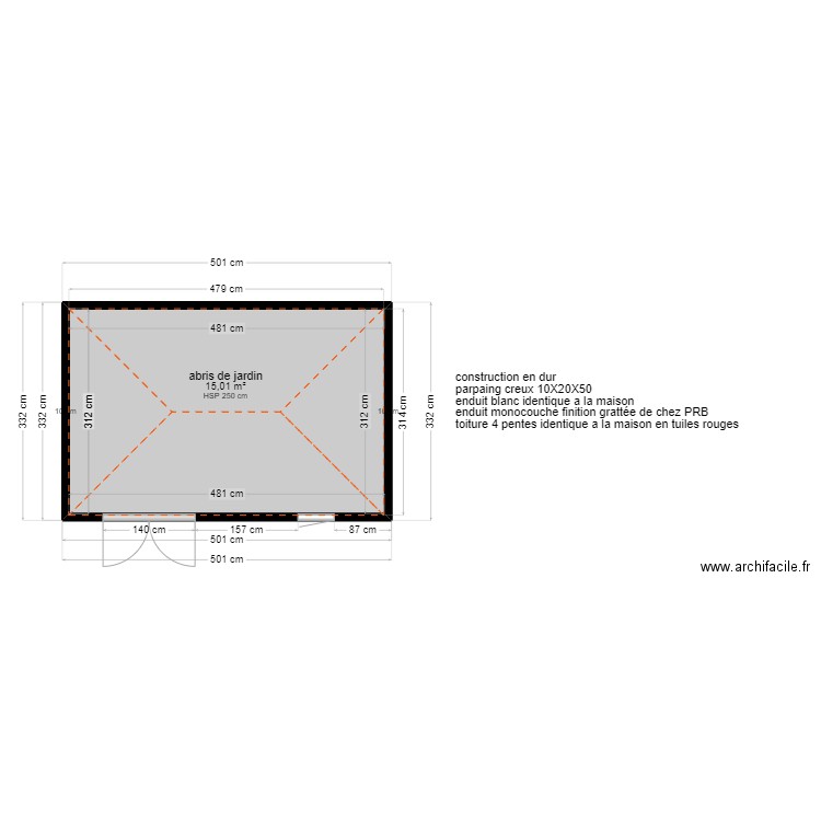 abris de jardin durieux. Plan de 1 pièce et 15 m2