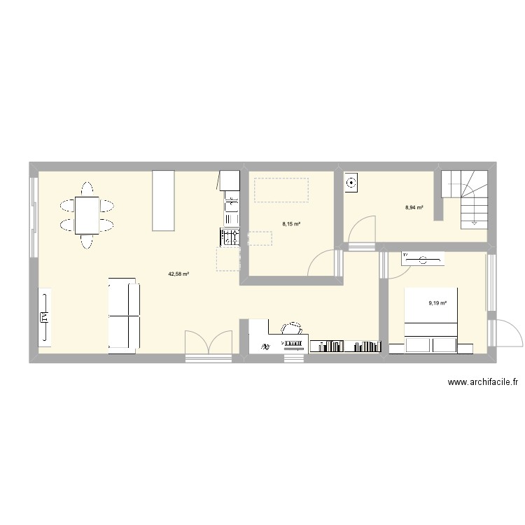 MAISON. Plan de 4 pièces et 69 m2