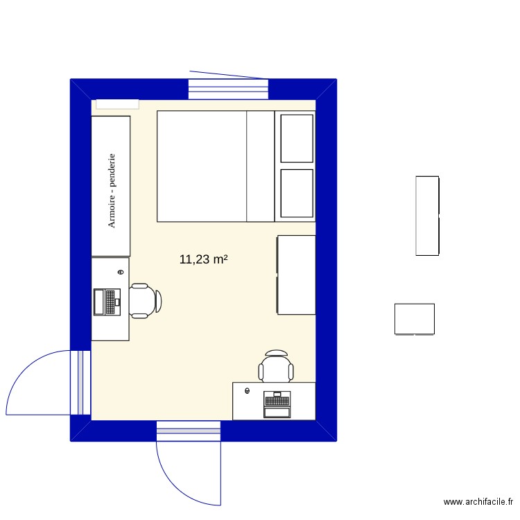 chambre bebou 2. Plan de 1 pièce et 11 m2