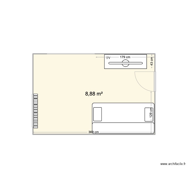 salon val. Plan de 1 pièce et 9 m2