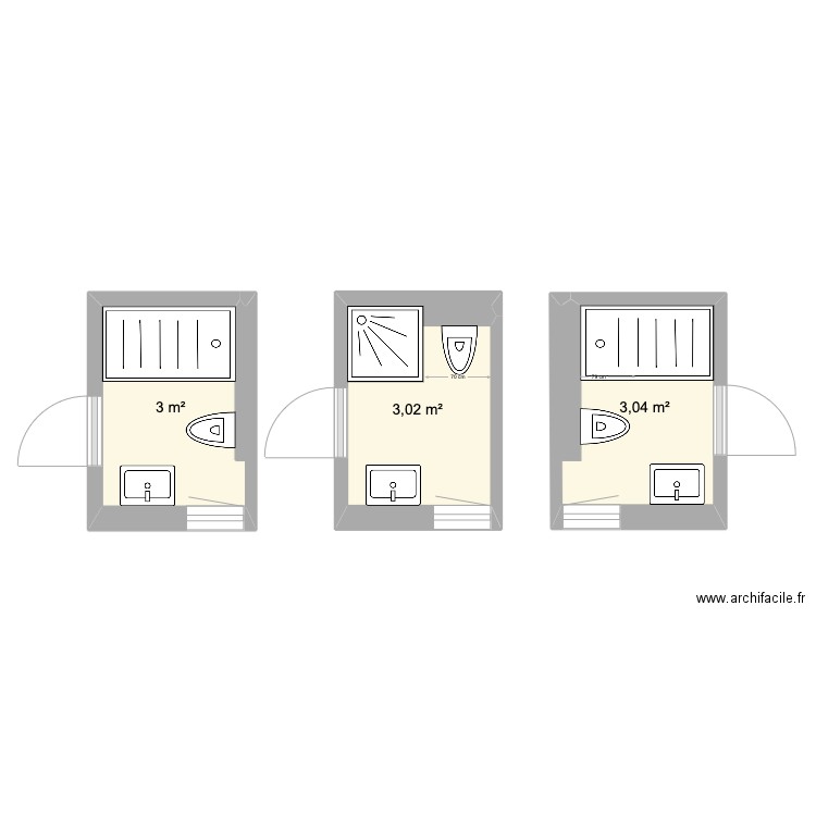 Sdb Hambursin. Plan de 3 pièces et 9 m2