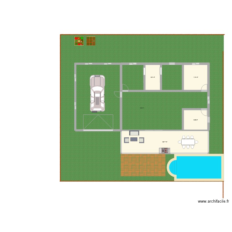 maison F3 100m terrasse piscine . Plan de 4 pièces et 62 m2