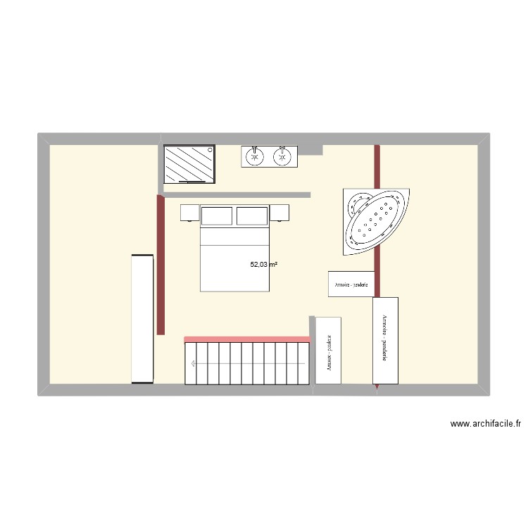 Suite parentale. Plan de 1 pièce et 52 m2