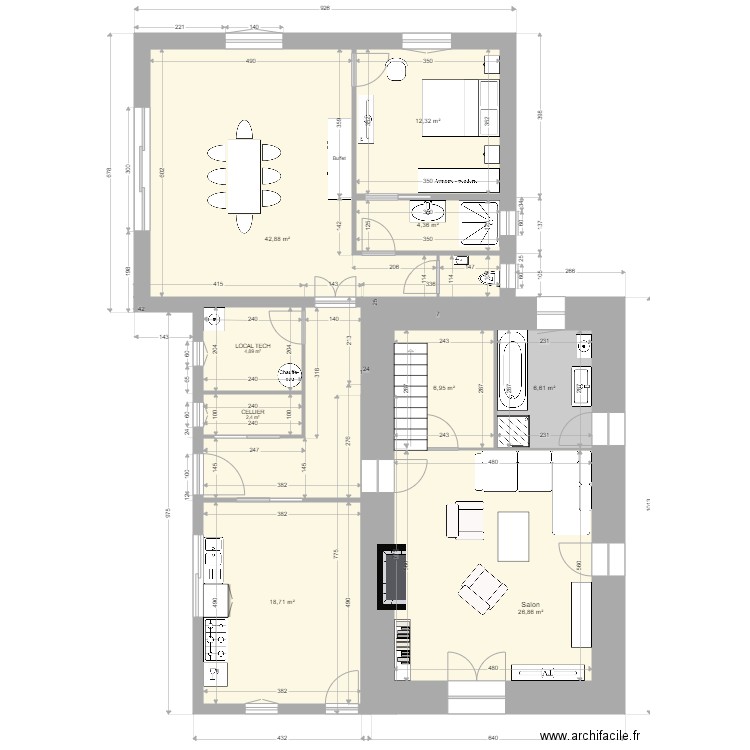 P Sylvie 7. Plan de 9 pièces et 126 m2