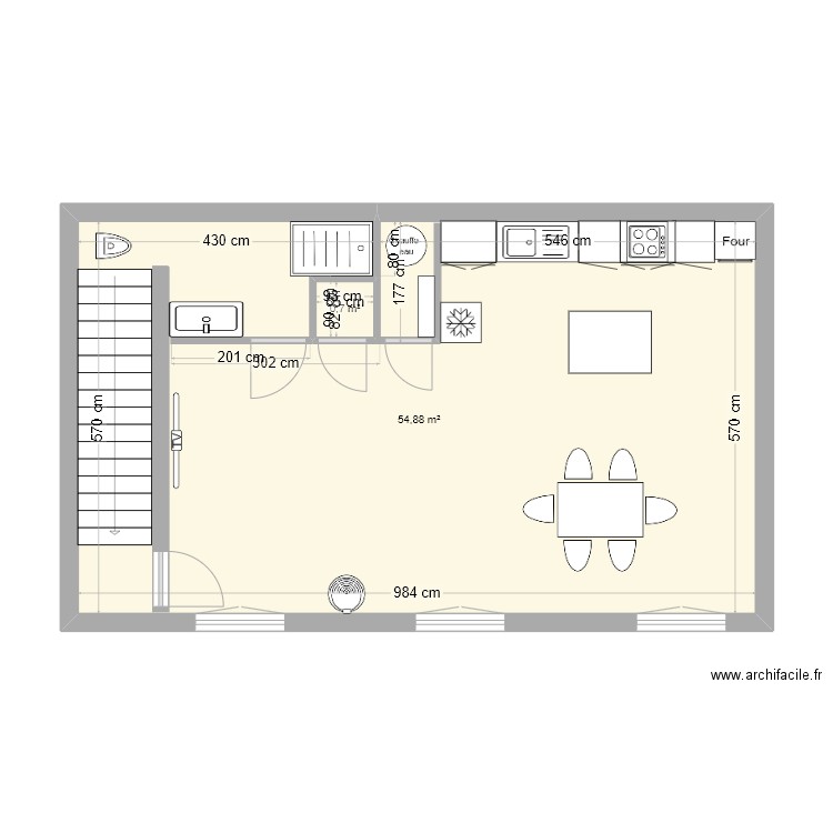 Rez-de-chaussee2. Plan de 2 pièces et 56 m2