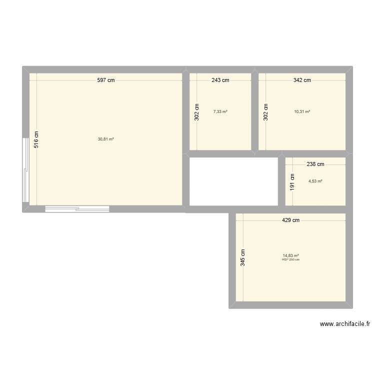 VLZ. Plan de 5 pièces et 68 m2