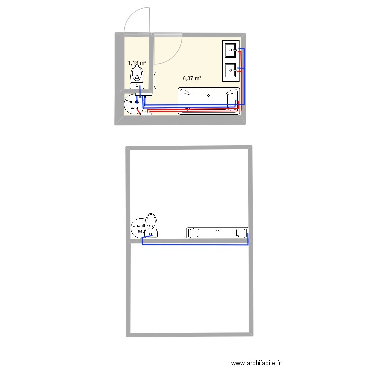 salle de bain. Plan de 2 pièces et 8 m2