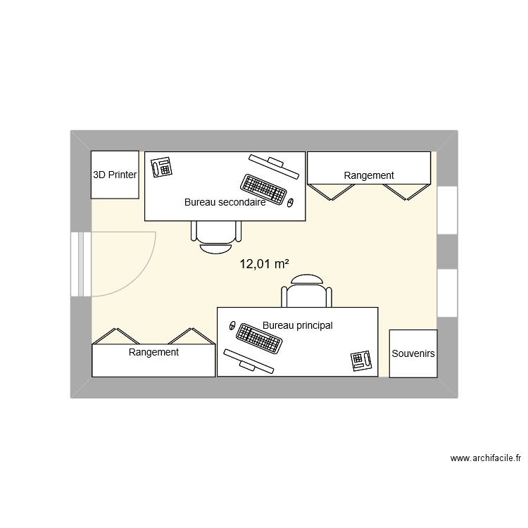 Bureau. Plan de 1 pièce et 12 m2