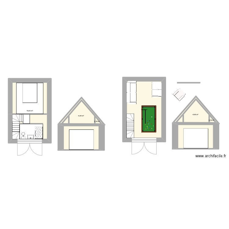 cabanon. Plan de 6 pièces et 45 m2