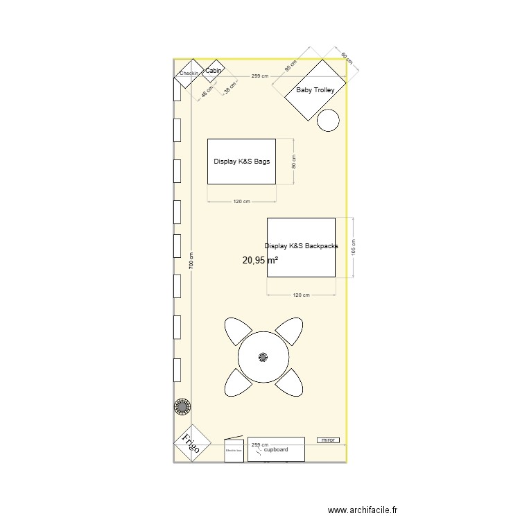 m&o. Plan de 1 pièce et 21 m2