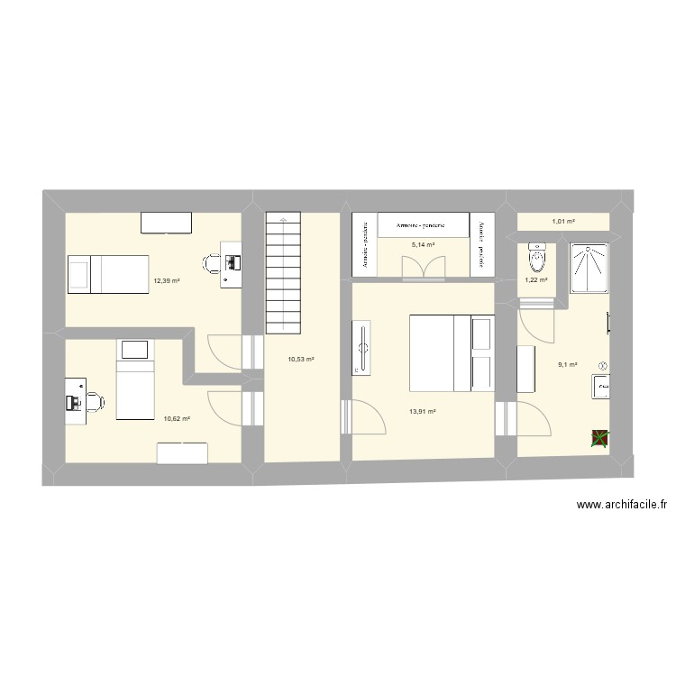 st léo étage. Plan de 8 pièces et 64 m2