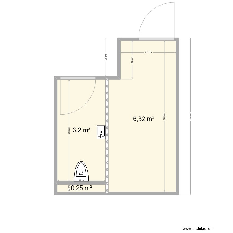 WC EXTERNE G3. Plan de 3 pièces et 10 m2