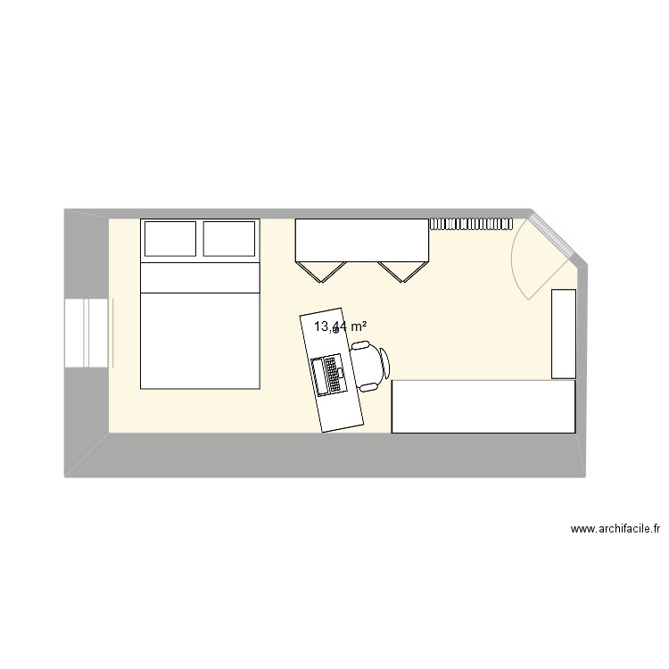 ChambreBleueAvant. Plan de 1 pièce et 13 m2