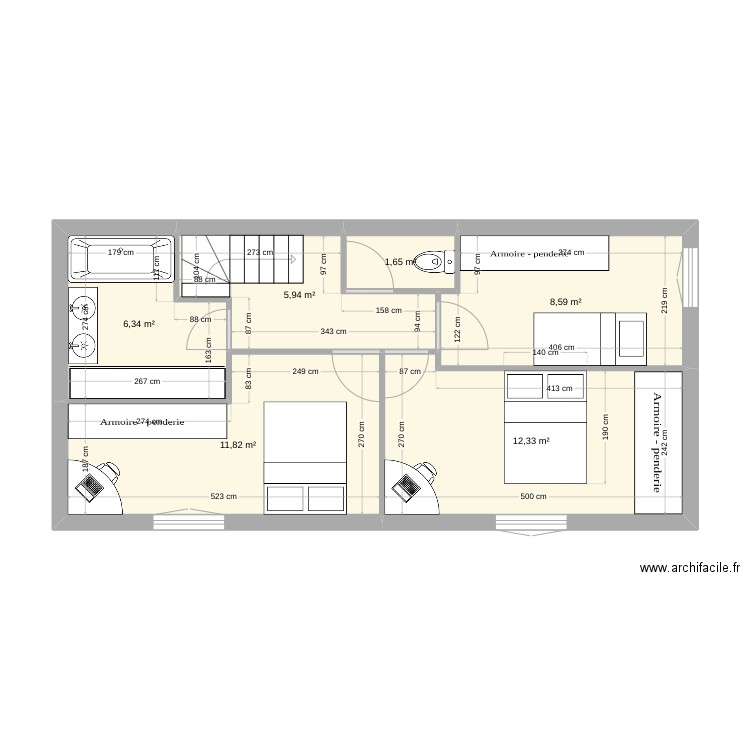 Chambre 2. Plan de 6 pièces et 47 m2