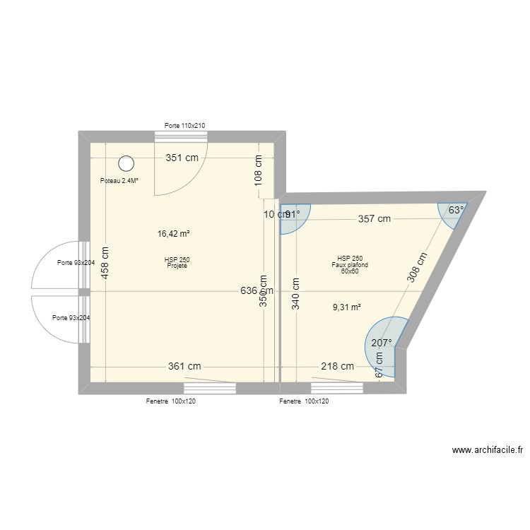 La Chatelaine Montmorot. Plan de 2 pièces et 26 m2