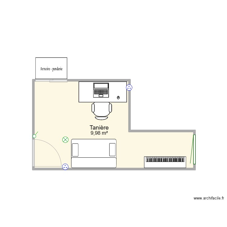 Chambre. Plan de 1 pièce et 10 m2