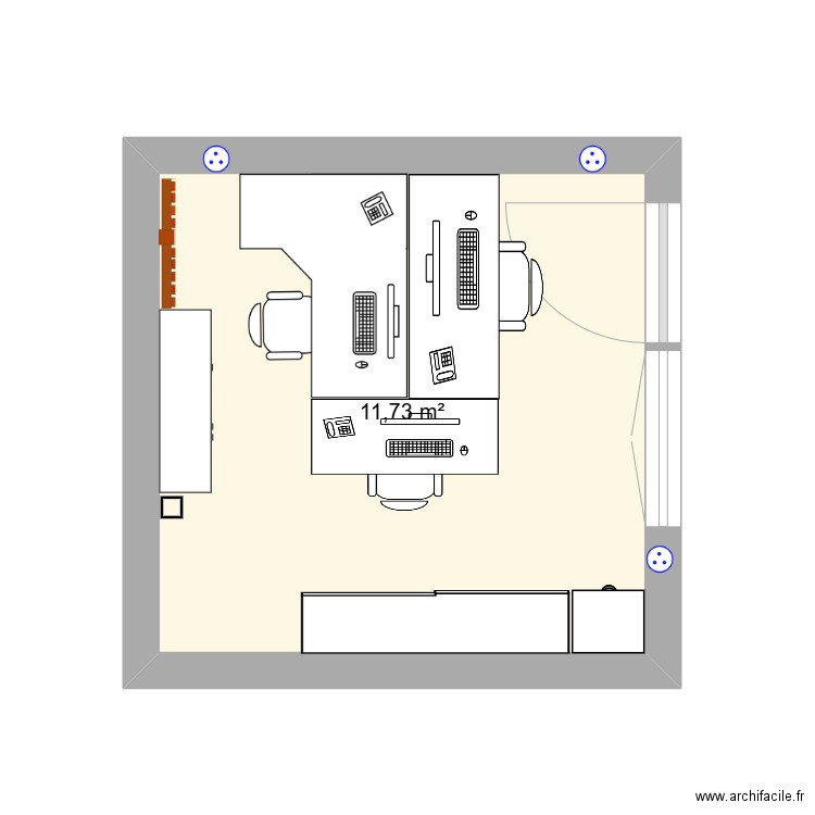 Bureau encadrants . Plan de 1 pièce et 12 m2