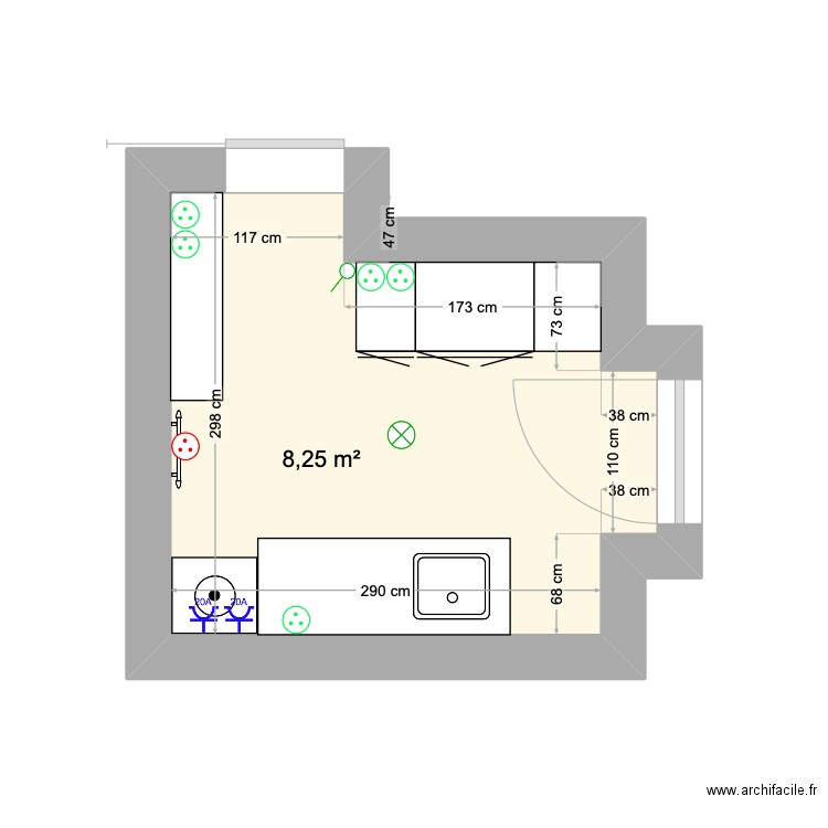 debarra. Plan de 1 pièce et 8 m2