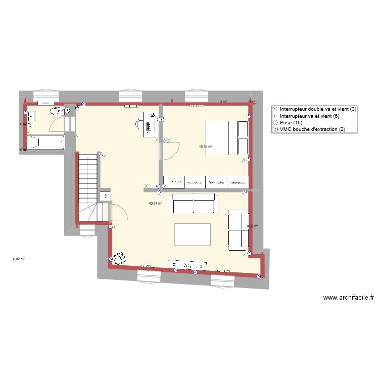 Plan 1ER Etage (SDB Douche). Plan de 9 pièces et 59 m2