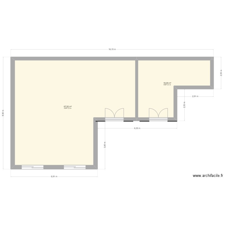 NOSSACASA. Plan de 2 pièces et 87 m2